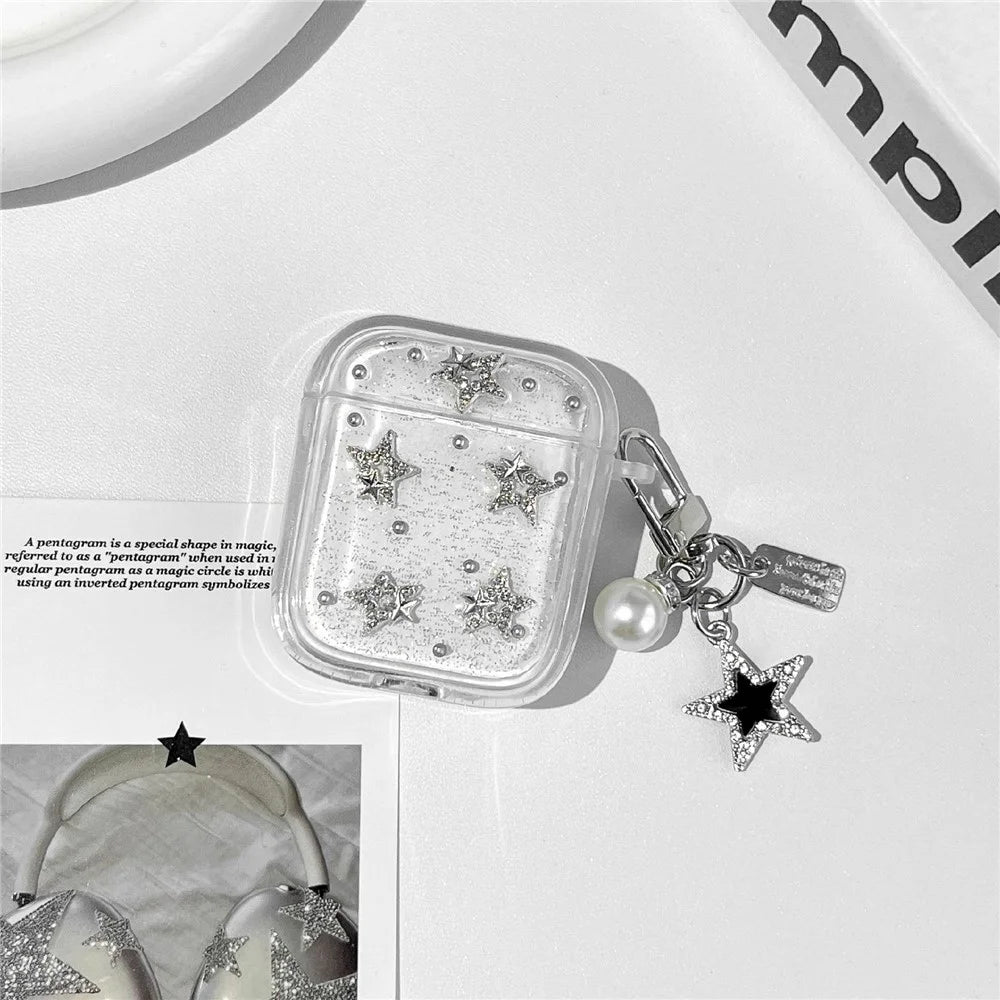 TPU Case for Apple AirPods with Wireless Charging Case (2019)  /  AirPods with Charging Case (2019)  /  (2016) Glitter Star Protective Cover with Metal Chain Pendant - 2