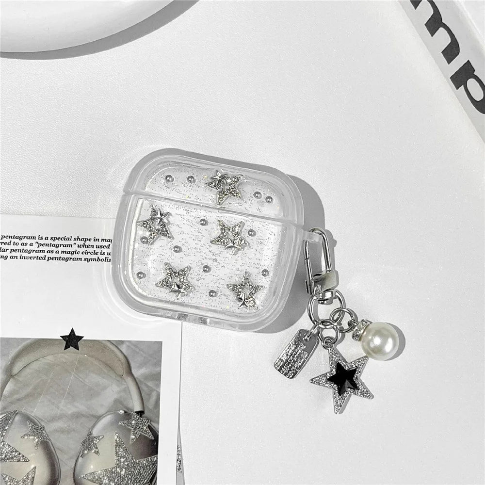 TPU Case for Apple AirPods 4 Glitter Star Protective Cover with Metal Chain Pendant - 2