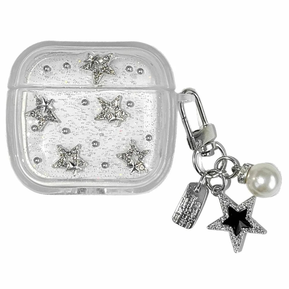TPU Case for Apple AirPods Pro Glitter Star Protective Cover with Metal Chain Pendant - 1