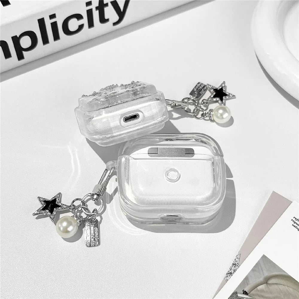 TPU Case for Apple AirPods Pro 2 Glitter Star Protective Cover with Metal Chain Pendant - 3