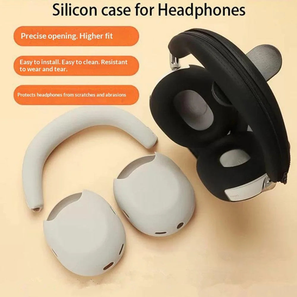 For Sony 1000X The Collexion Headphones Silicone Case Set 2Pcs Ear Pad Cover + Headband Sleeve - Black - 4