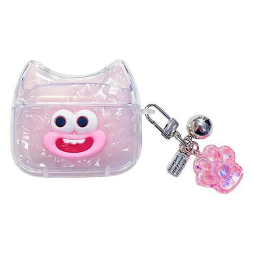 For AirPods Pro 3 Case Funny Smile Face TPU Earphone Cover with Cat Paw Pendant - Pink - 1