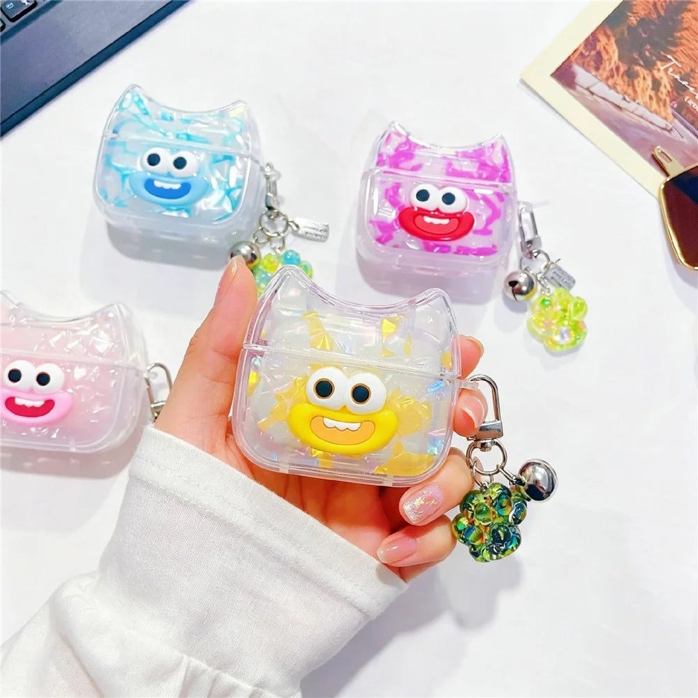 For AirPods Pro 3 Case Funny Smile Face TPU Earphone Cover with Cat Paw Pendant - Pink - 3