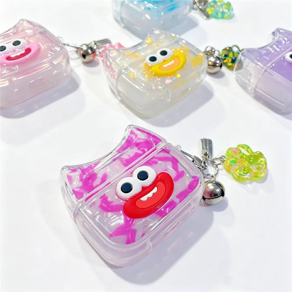 For AirPods Pro 3 Case Funny Smile Face TPU Earphone Cover with Cat Paw Pendant - Pink - 4