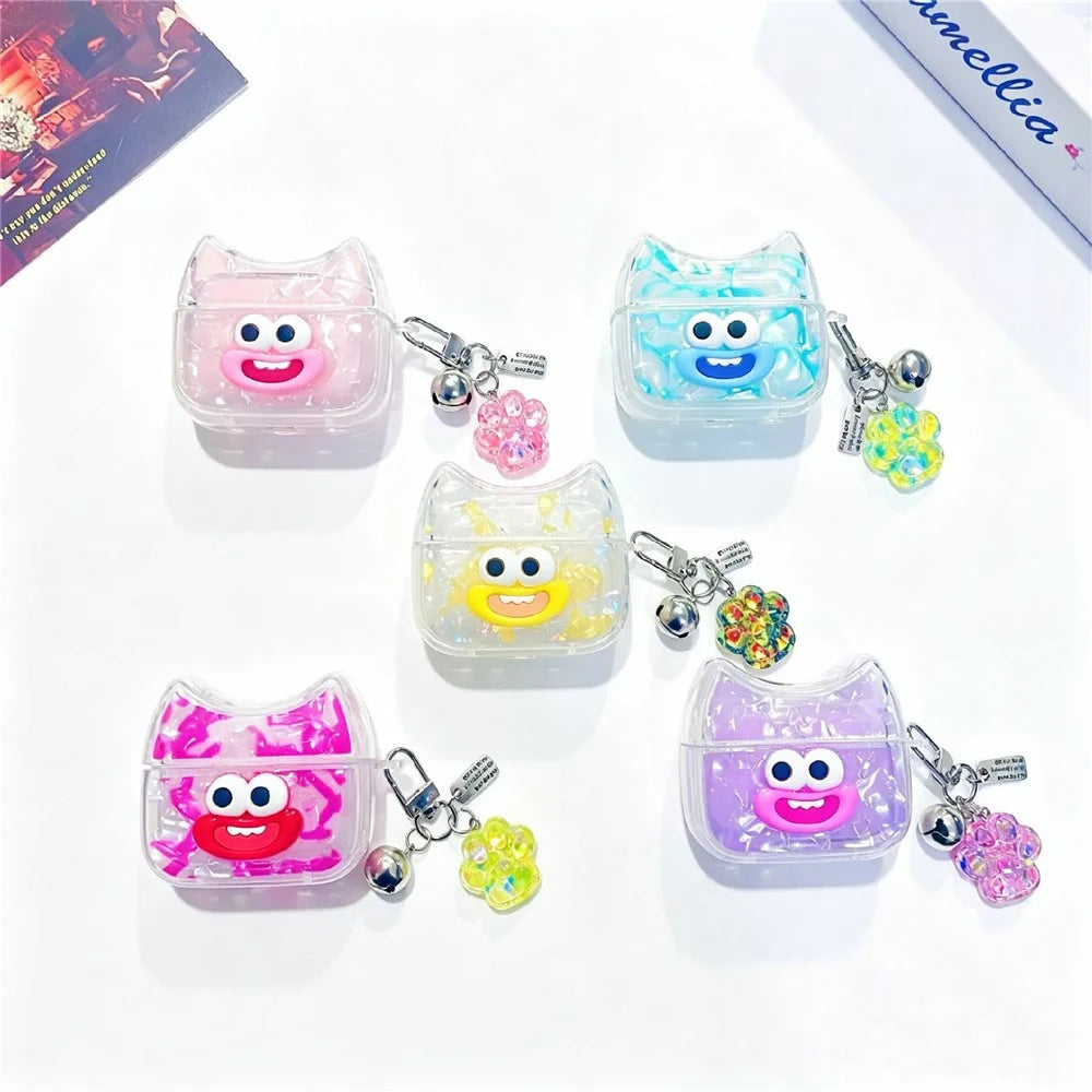 For AirPods Pro 3 Case Funny Smile Face TPU Earphone Cover with Cat Paw Pendant - Pink - 5