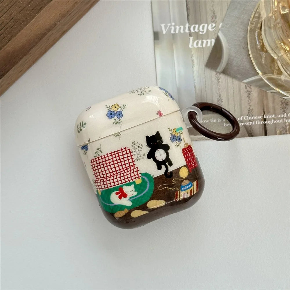 Protective Case for Apple AirPods with Wireless Charging Case (2019) / AirPods with Charging Case (2019) / (2016) , IMD Cat Pattern Earphone Cover with Carabiner - 2