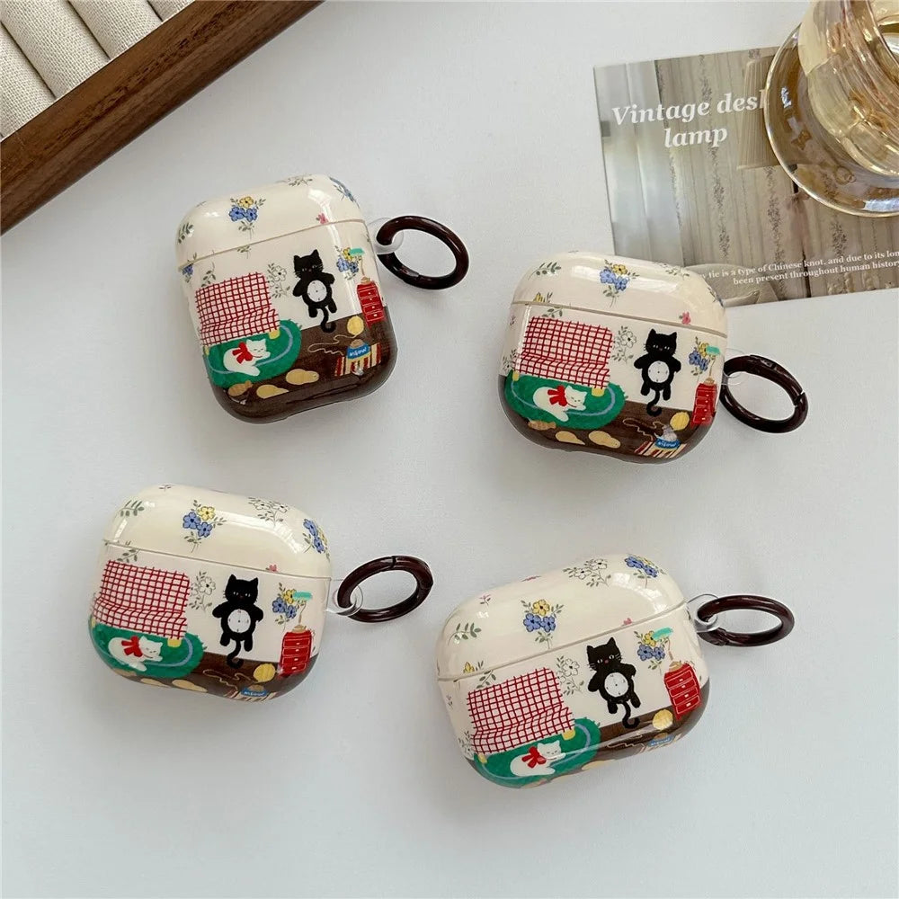 Protective Case for Apple AirPods with Wireless Charging Case (2019) / AirPods with Charging Case (2019) / (2016) , IMD Cat Pattern Earphone Cover with Carabiner - 3