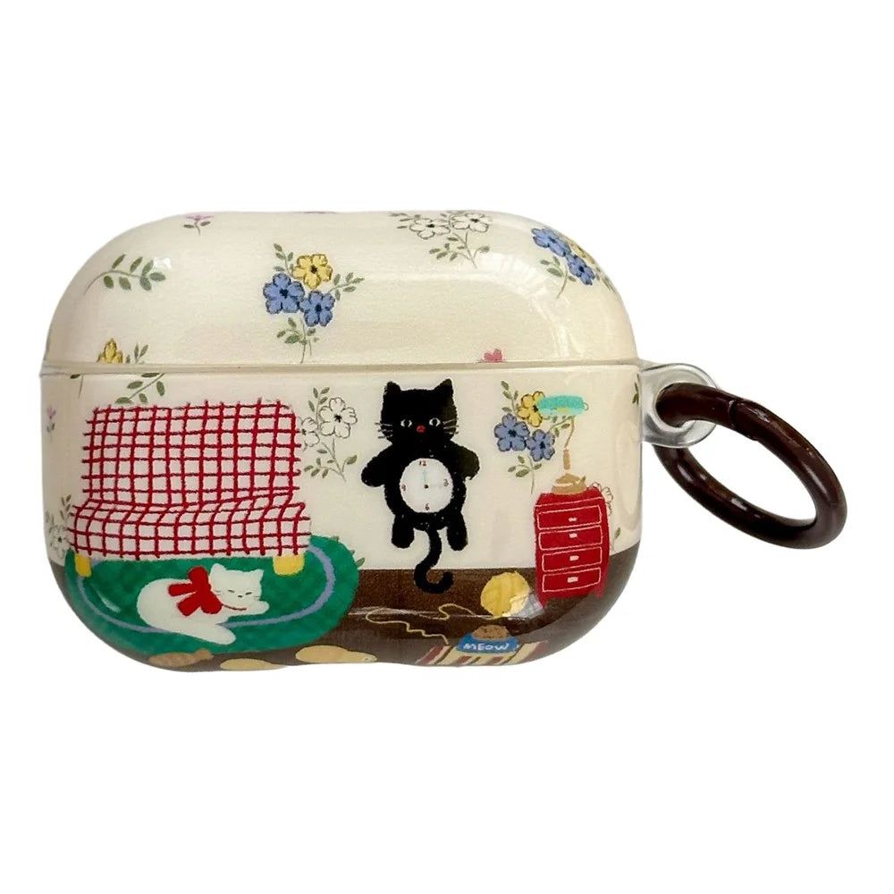 For AirPods Pro Protective Case IMD Cat Pattern TPU Earphone Cover with Carabiner - 1