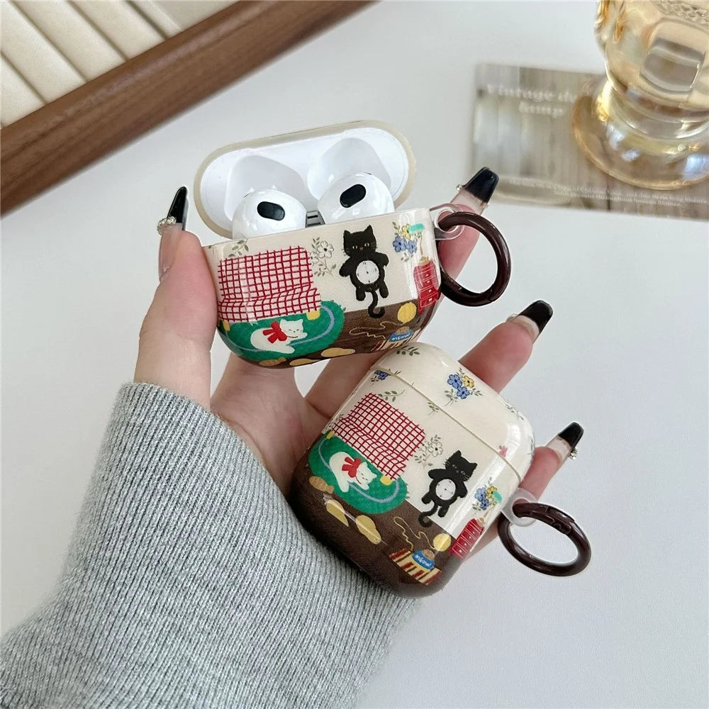 For AirPods Pro 2 Protective Case IMD Cat Pattern TPU Earphone Cover with Carabiner - 3