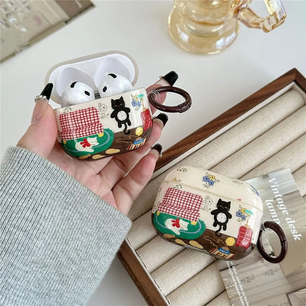 For AirPods Pro 2 Protective Case IMD Cat Pattern TPU Earphone Cover with Carabiner - 6