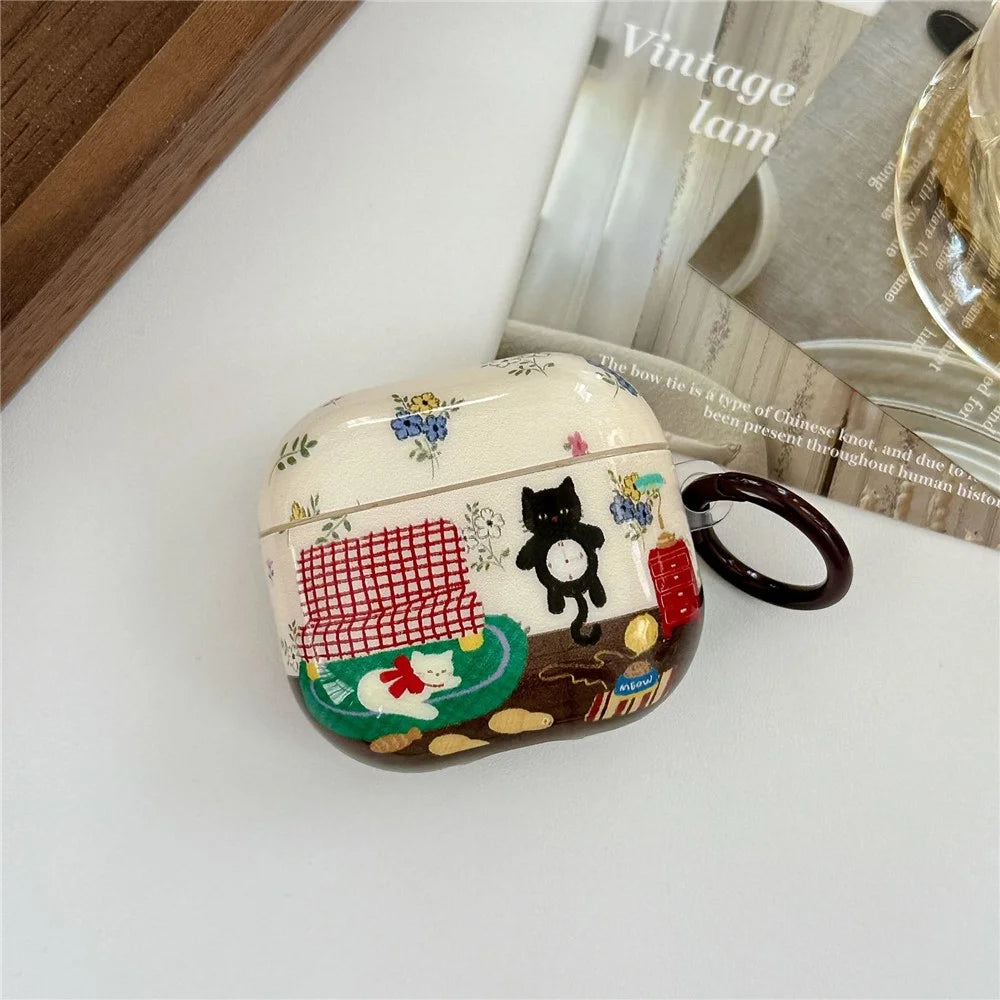 For AirPods 4 Protective Case IMD Cat Pattern TPU Earphone Cover with Carabiner - 2