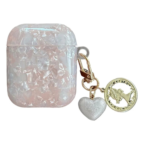 Protective Case for Apple AirPods with Wireless Charging Case (2019) / AirPods with Charging Case (2019) / (2016) , Pearlescent Shell Texture TPU Earphone Cover with Heart Pendant Charm - 1