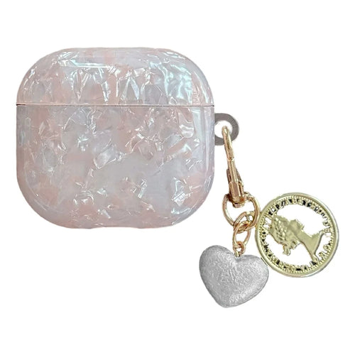 For AirPods 4 Protective Case Pearlescent Shell Texture TPU Earphone Cover with Heart Pendant Charm - 1