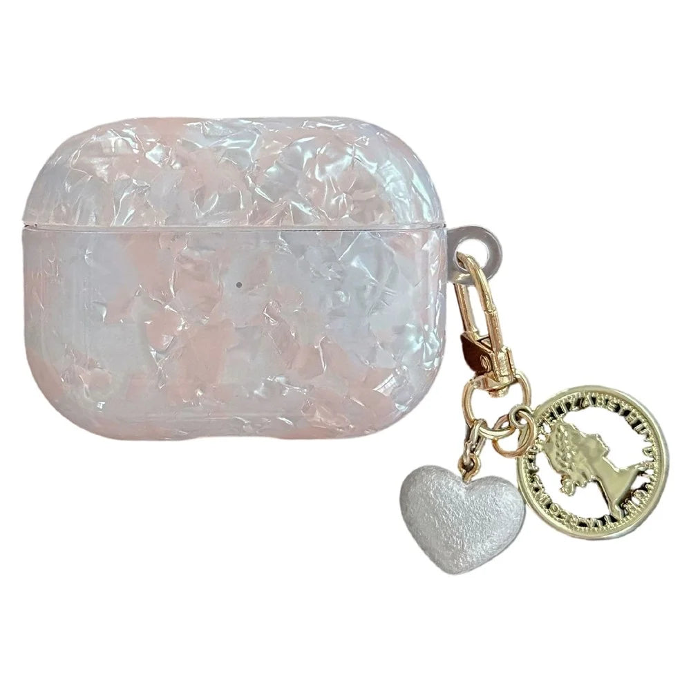 For AirPods Pro 2 Protective Case Pearlescent Shell Texture TPU Earphone Cover with Heart Pendant Charm - 1