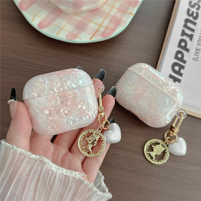 For AirPods Pro 2 Protective Case Pearlescent Shell Texture TPU Earphone Cover with Heart Pendant Charm - 3