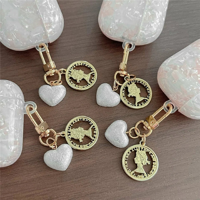 For AirPods Pro 2 Protective Case Pearlescent Shell Texture TPU Earphone Cover with Heart Pendant Charm - 4