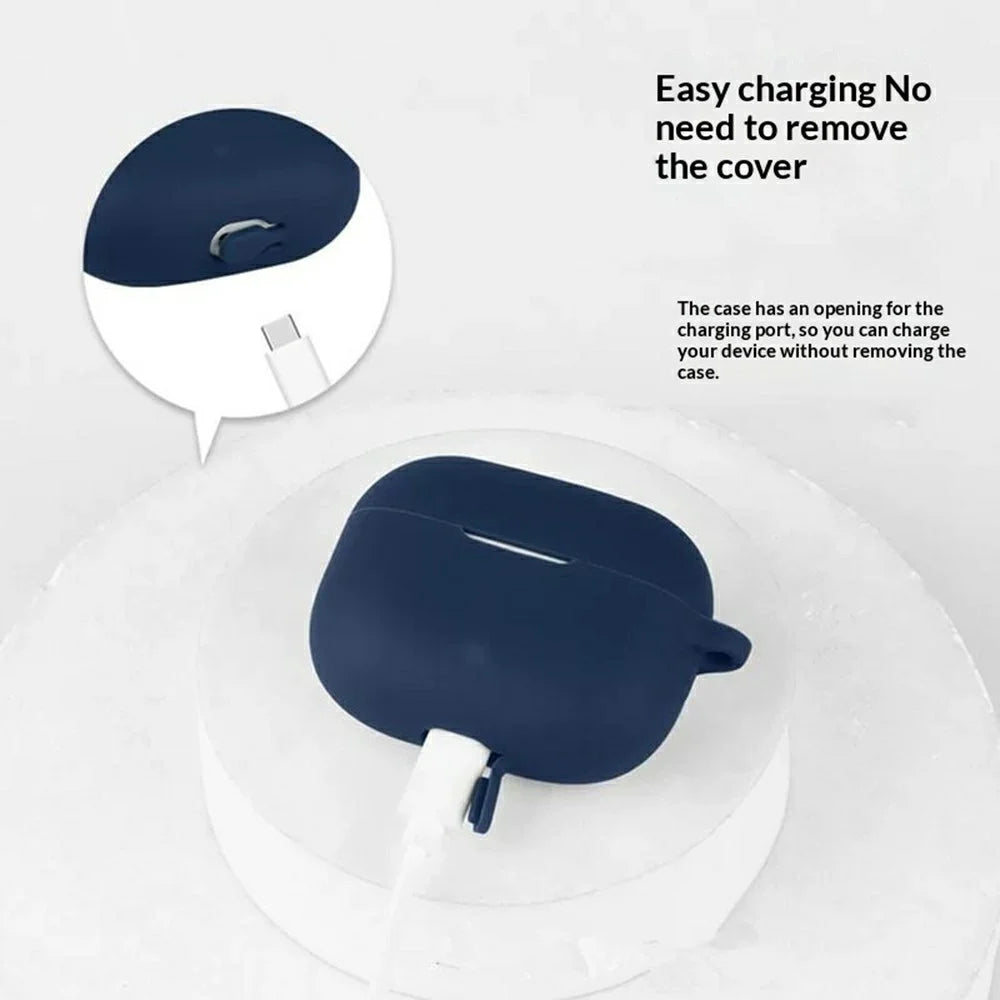 For vivo TWS 5 / 5 Pro Silicone Case Earbuds Shockproof Anti-Fall Protective Cover with Round Buckle - Dark Blue - 2