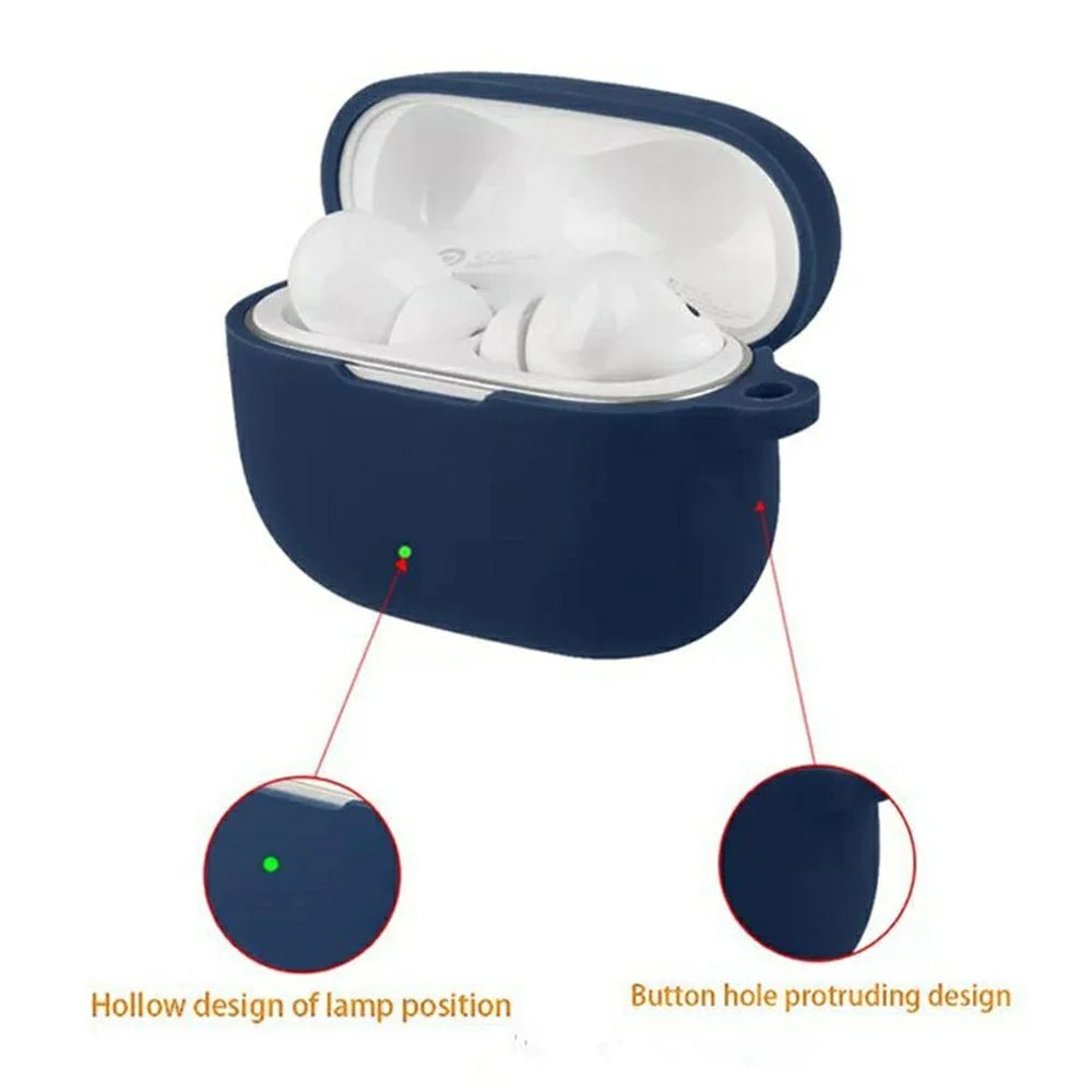 For vivo TWS 5 / 5 Pro Silicone Case Earbuds Shockproof Anti-Fall Protective Cover with Round Buckle - Dark Blue - 7