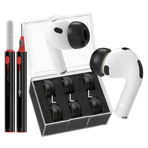 AHASTYLE WE38 3 Pairs Ear Tips for AirPods Pro 3 Silicone Noise Isolation Earbuds Tips Covers with 3 in 1 Cleaning Pen - Size: L - 1
