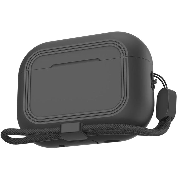AHASTYLE JY24 for AirPods Pro 3 Case Dust Plug Design Silicone Protective Cover with Hand Strap - Black - 1