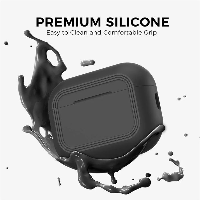 AHASTYLE JY24 for AirPods Pro 3 Case Dust Plug Design Silicone Protective Cover with Hand Strap - Black - 3