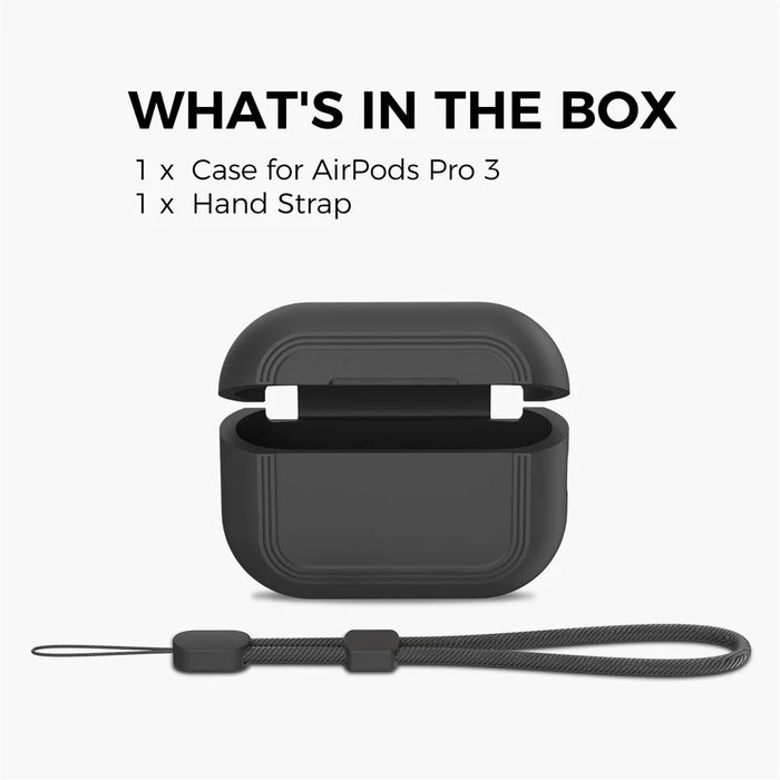 AHASTYLE JY24 for AirPods Pro 3 Case Dust Plug Design Silicone Protective Cover with Hand Strap - Black - 7