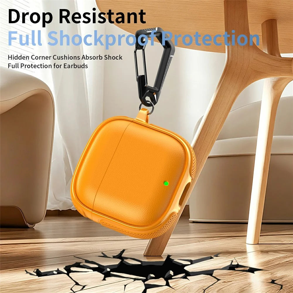 For Huawei FreeBuds SE 3 Case Split Design Leather Texture TPU Earphone Cover with Metal Carabiner - Orange - 2