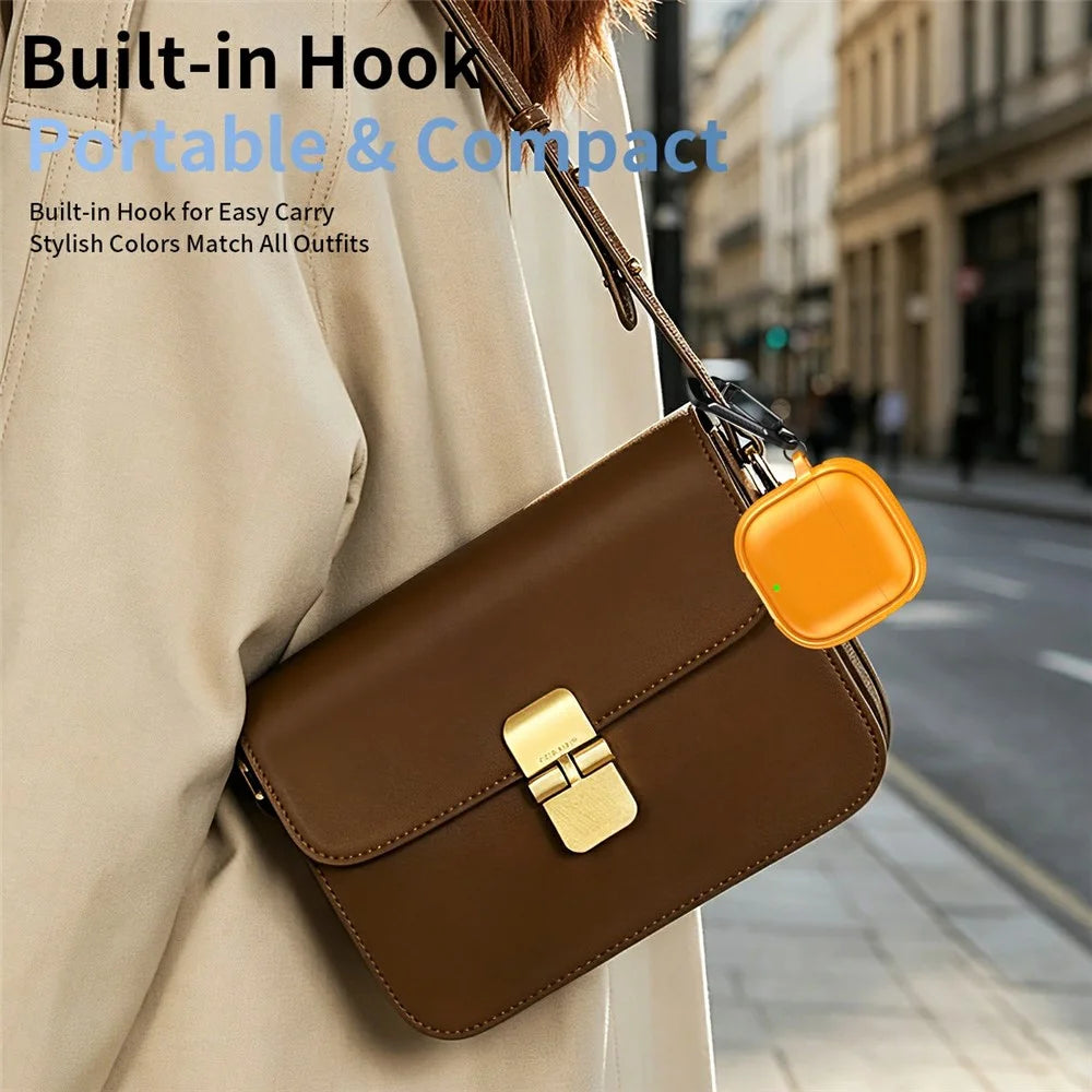 For Huawei FreeBuds SE 3 Case Split Design Leather Texture TPU Earphone Cover with Metal Carabiner - Orange - 4