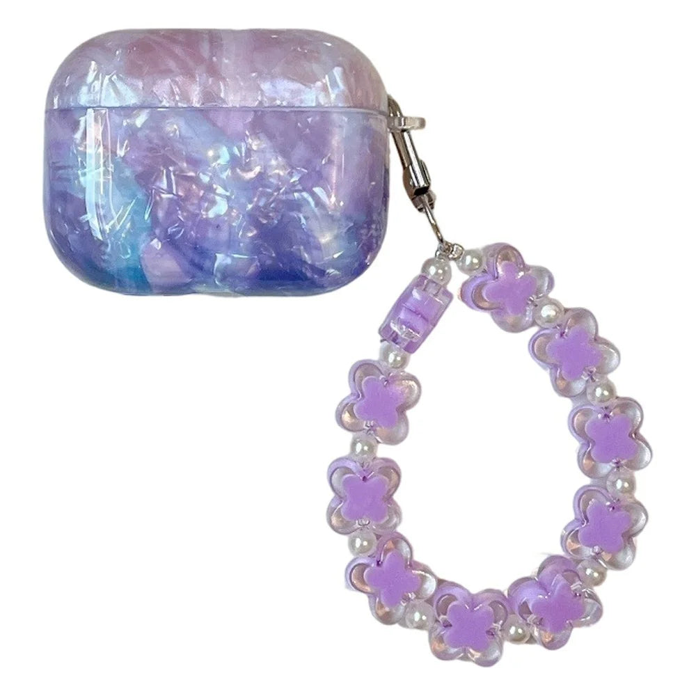 For AirPods Pro 3 Protective Case IMD Gradient TPU Earphone Cover with Flower Bracelet - Purple - 1