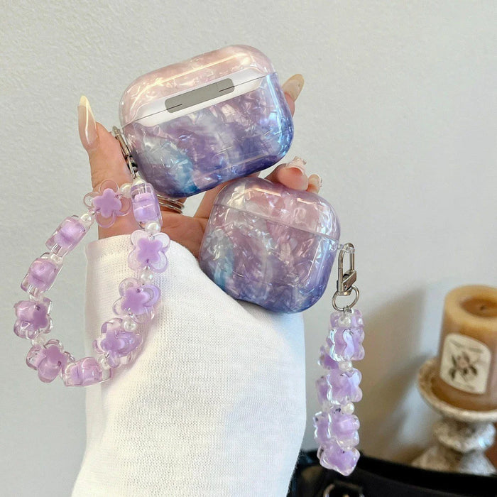 For AirPods Pro 3 Protective Case IMD Gradient TPU Earphone Cover with Flower Bracelet - Purple - 2