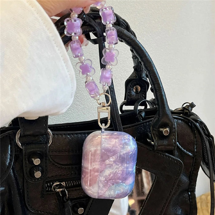 For AirPods Pro 3 Protective Case IMD Gradient TPU Earphone Cover with Flower Bracelet - Purple - 4