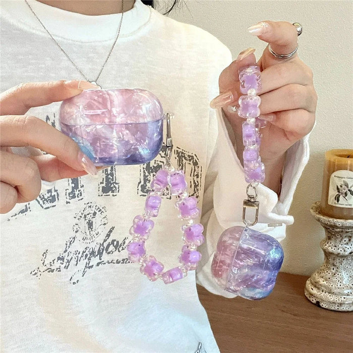 For AirPods Pro 3 Protective Case IMD Gradient TPU Earphone Cover with Flower Bracelet - Purple - 5