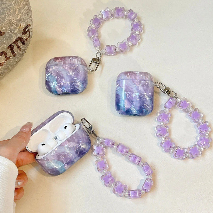 For AirPods Pro 3 Protective Case IMD Gradient TPU Earphone Cover with Flower Bracelet - Purple - 6