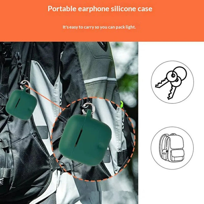 For Honor Earbuds 5e Silicone Case Wireless Earbuds Protective Cover with Anti-Lost Buckle - Blackish Green - 5