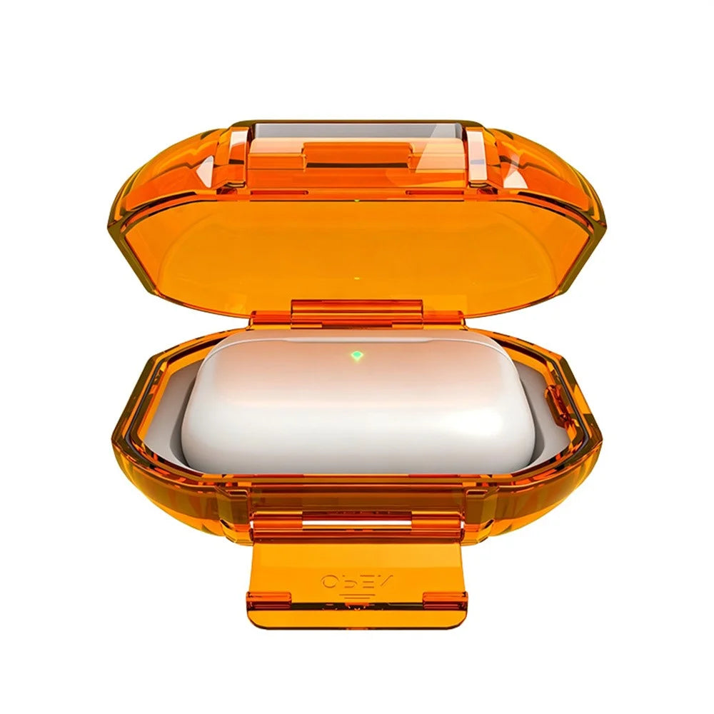 Protective Case for AirPods Pro 3 / Pro 2 / Pro / AirPods 4 / 3 , Hard PC Magnetic Waterproof Shockproof Cover - Transparent Orange - 2