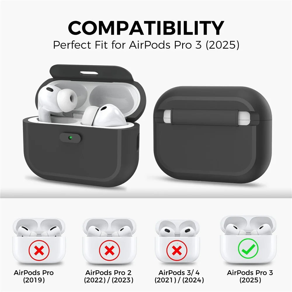 AHASTYLE JY26 for AirPods Pro 3 Silicone Case Secure Lock One-Piece Shockproof Protective Cover with Metal Carabiner - Black - 2