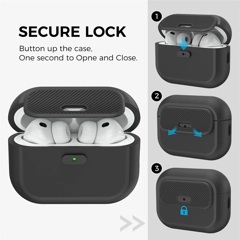 AHASTYLE JY26 for AirPods Pro 3 Silicone Case Secure Lock One-Piece Shockproof Protective Cover with Metal Carabiner - Black - 3