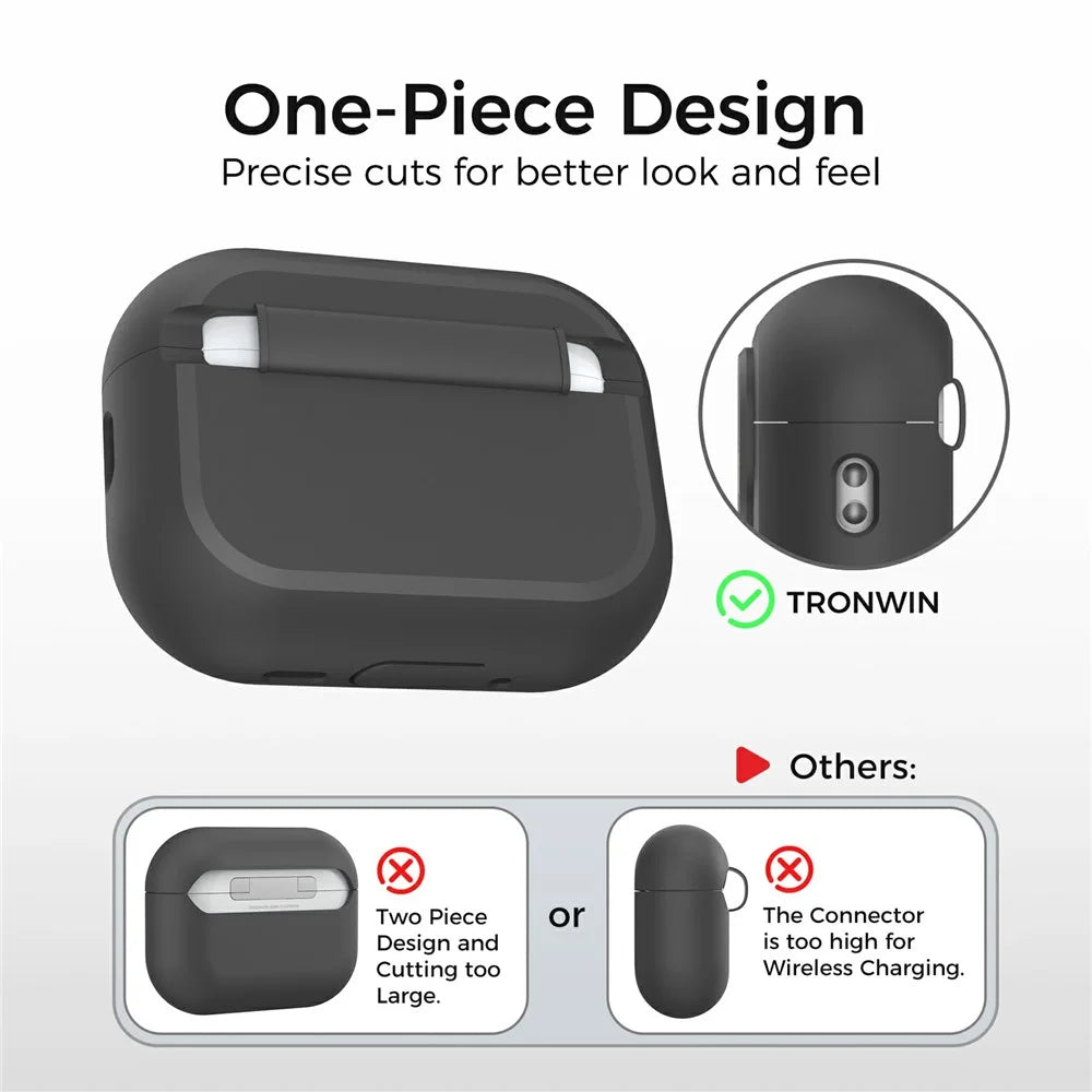 AHASTYLE JY26 for AirPods Pro 3 Silicone Case Secure Lock One-Piece Shockproof Protective Cover with Metal Carabiner - Black - 4