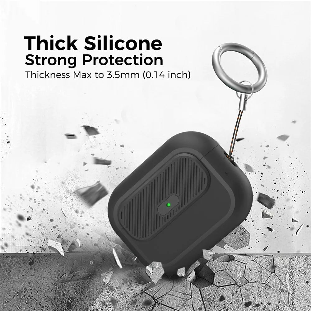 AHASTYLE JY26 for AirPods Pro 3 Silicone Case Secure Lock One-Piece Shockproof Protective Cover with Metal Carabiner - Black - 5
