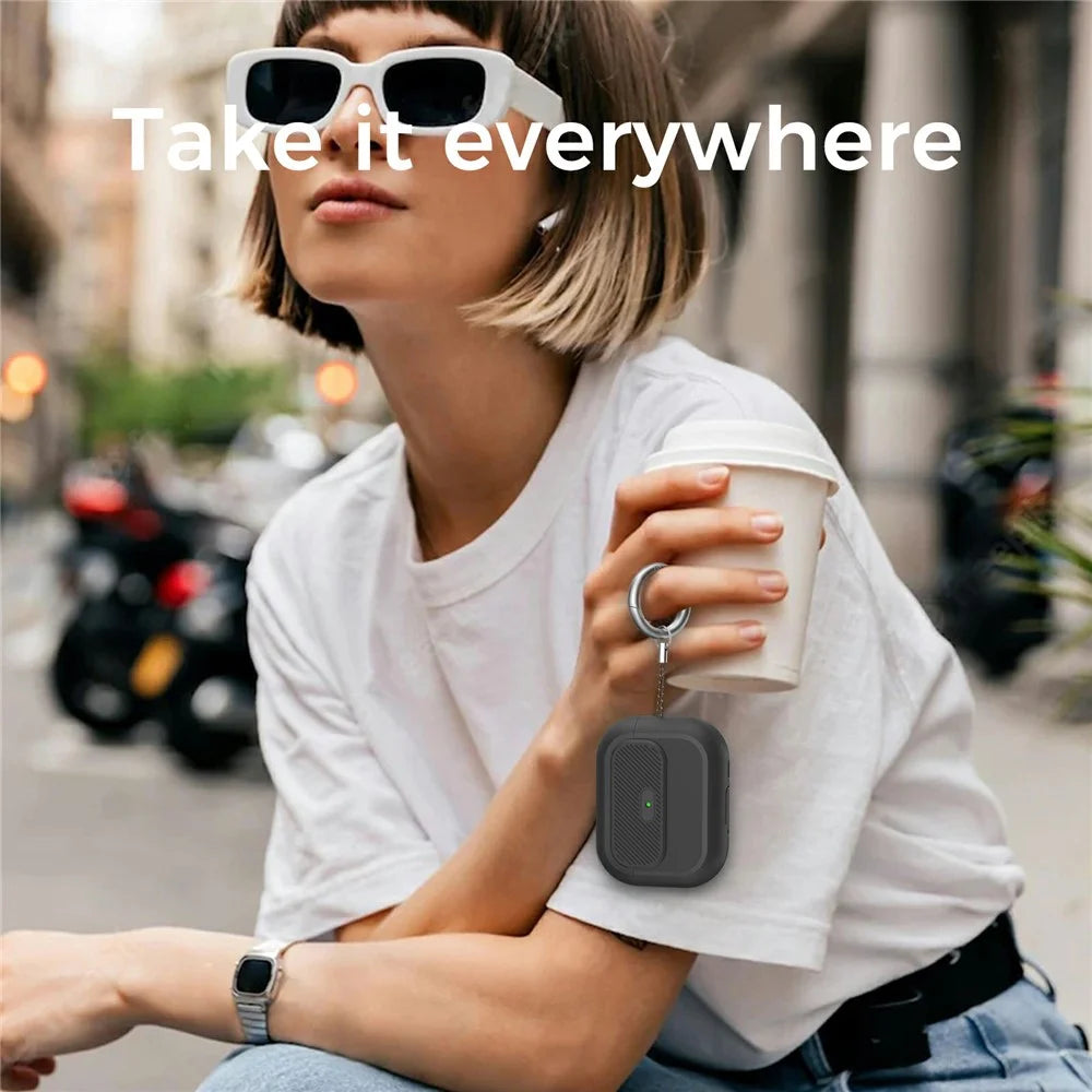 AHASTYLE JY26 for AirPods Pro 3 Silicone Case Secure Lock One-Piece Shockproof Protective Cover with Metal Carabiner - Black - 7