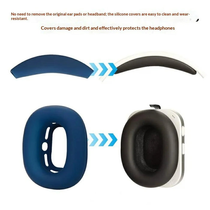 For Nothing Headphone (a) 2Pcs Ear Pad Silicone Case Protective Cover with Headband Sleeve - Dark Blue - 4