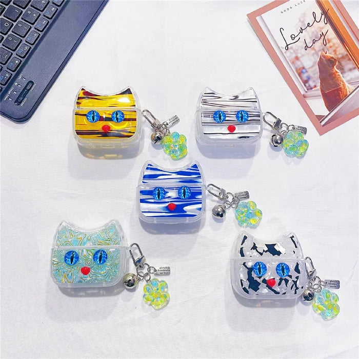 For AirPods 3 Protective Case Blue Eye Cat Soft TPU Earphone Cover with Pendant - White - 3