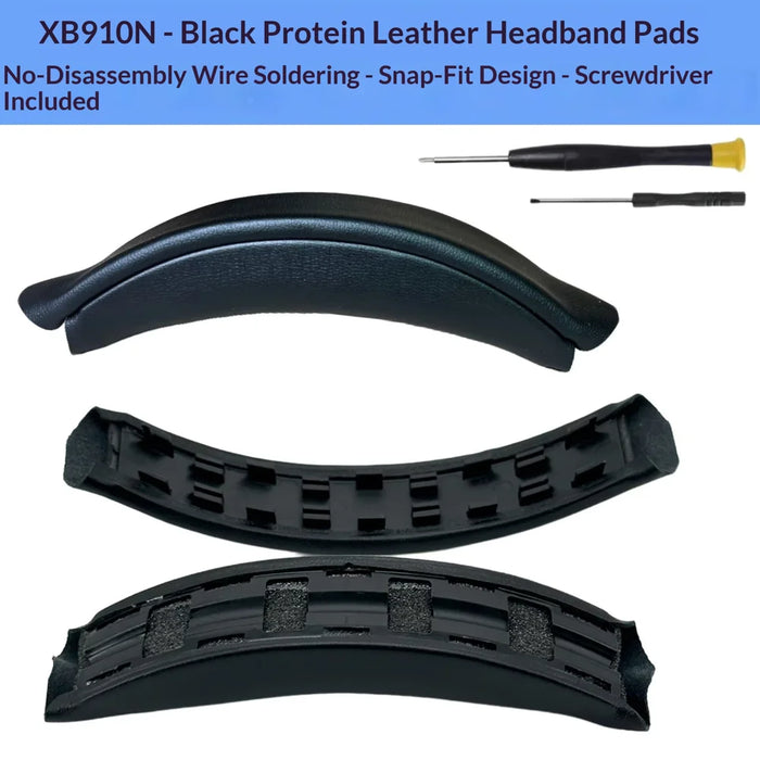For Sony WH-XB910N Headband Cushion Snap-on Protein Leather Breathable Replacement Headband Pad - Black - 6