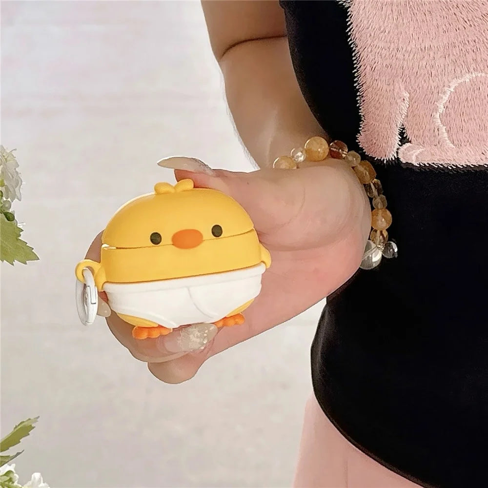 For AirPods Pro 3 Case Cute Little Yellow Chicken Design Silicone Protective Cover with Hanging Buckle - 6