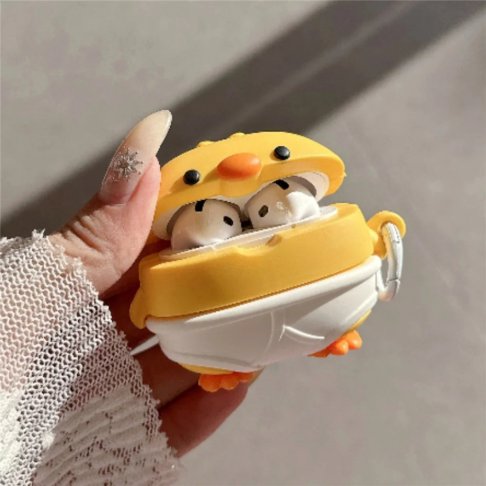 For AirPods 4 Case Cute Little Yellow Chicken Design Silicone Protective Cover with Hanging Buckle - 2