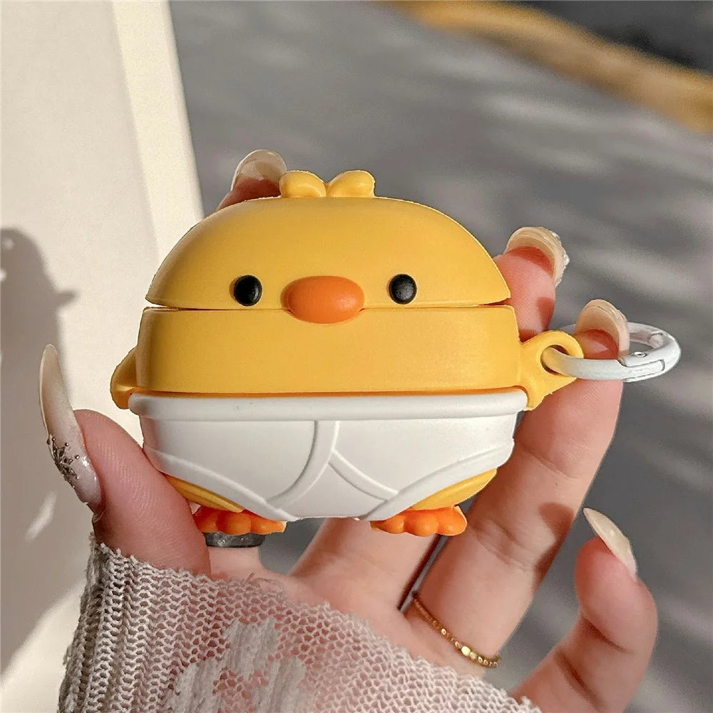 For AirPods 4 Case Cute Little Yellow Chicken Design Silicone Protective Cover with Hanging Buckle - 4