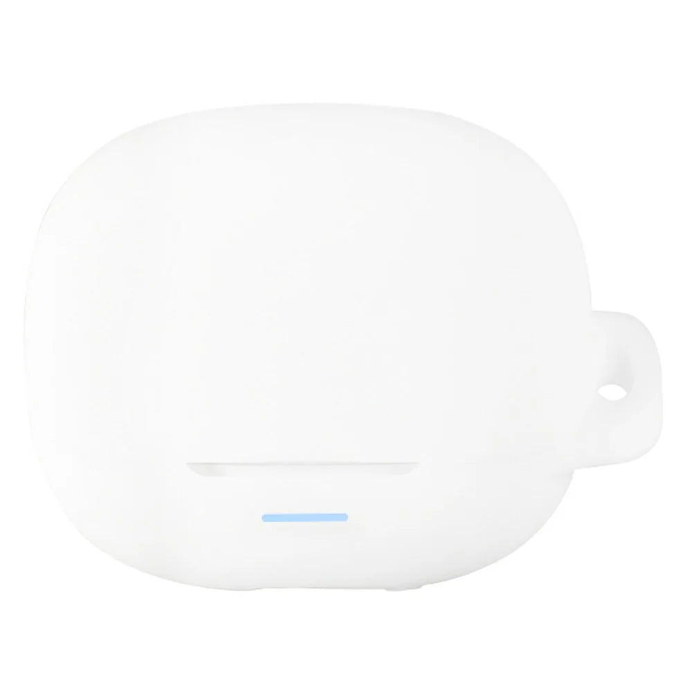 For QCY MeloBuds N65 Silicone Case Wireless Earbuds Protective Cover with Anti-Lost Buckle - White - 1