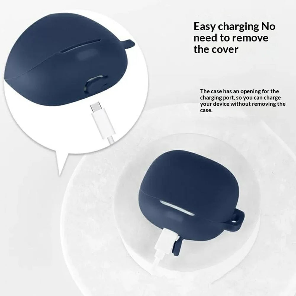 For QCY MeloBuds N65 Silicone Case Wireless Earbuds Protective Cover with Anti-Lost Buckle - White - 4