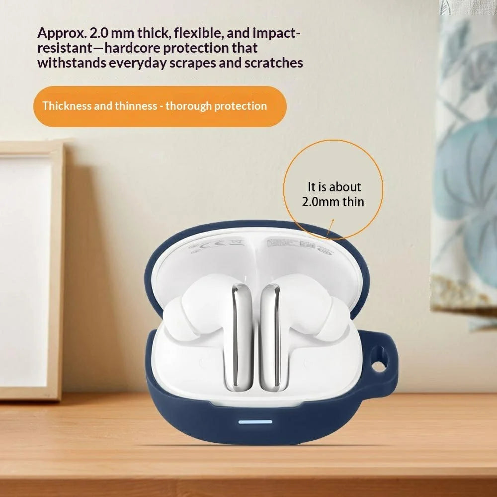 For QCY MeloBuds N65 Silicone Case Wireless Earbuds Protective Cover with Anti-Lost Buckle - White - 5