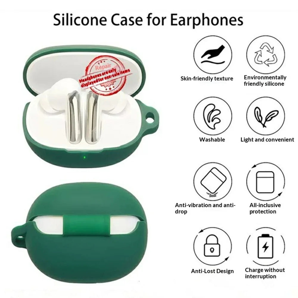 For QCY MeloBuds N20 / MeloBuds N20 Pro Silicone Case Wireless Earbuds Protective Cover with Anti-Lost Buckle - White - 3